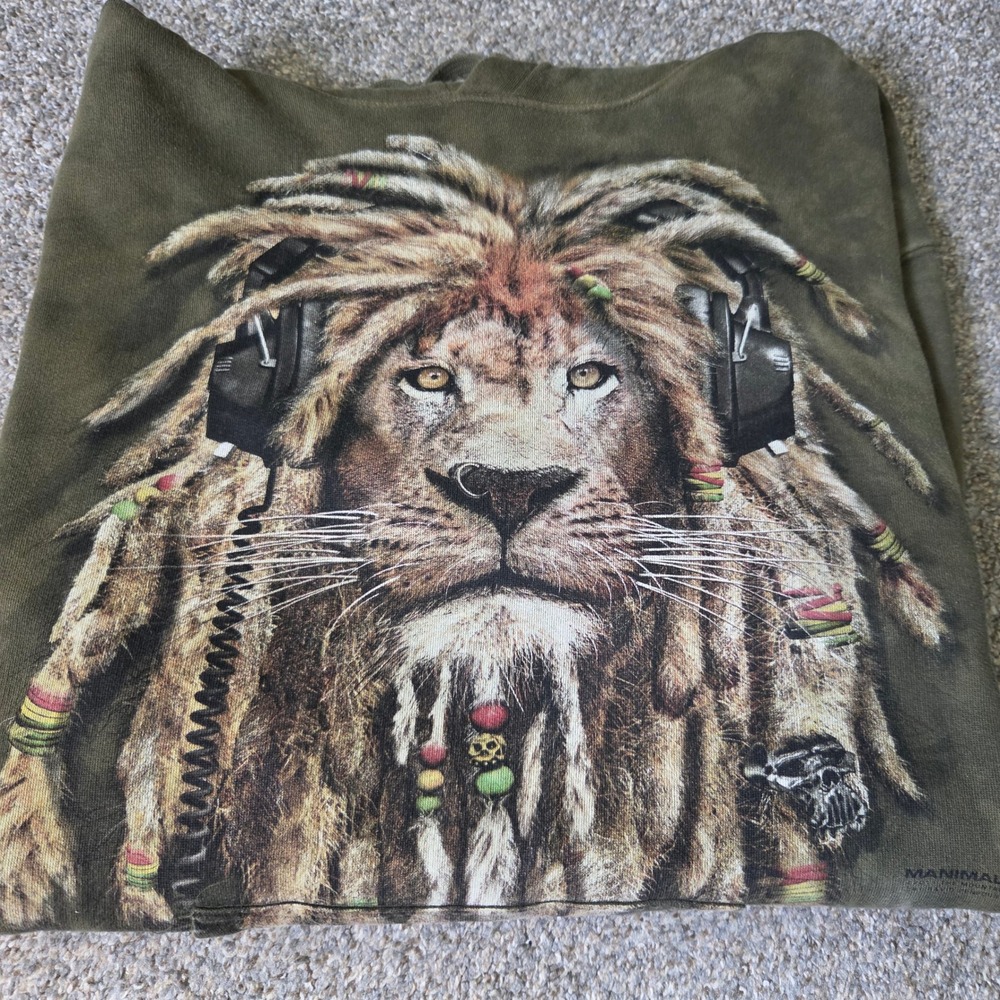 Rainforest Cafe The Mountain Manimal Lion Dreadlocks Hoodie‎ Olive Green Large